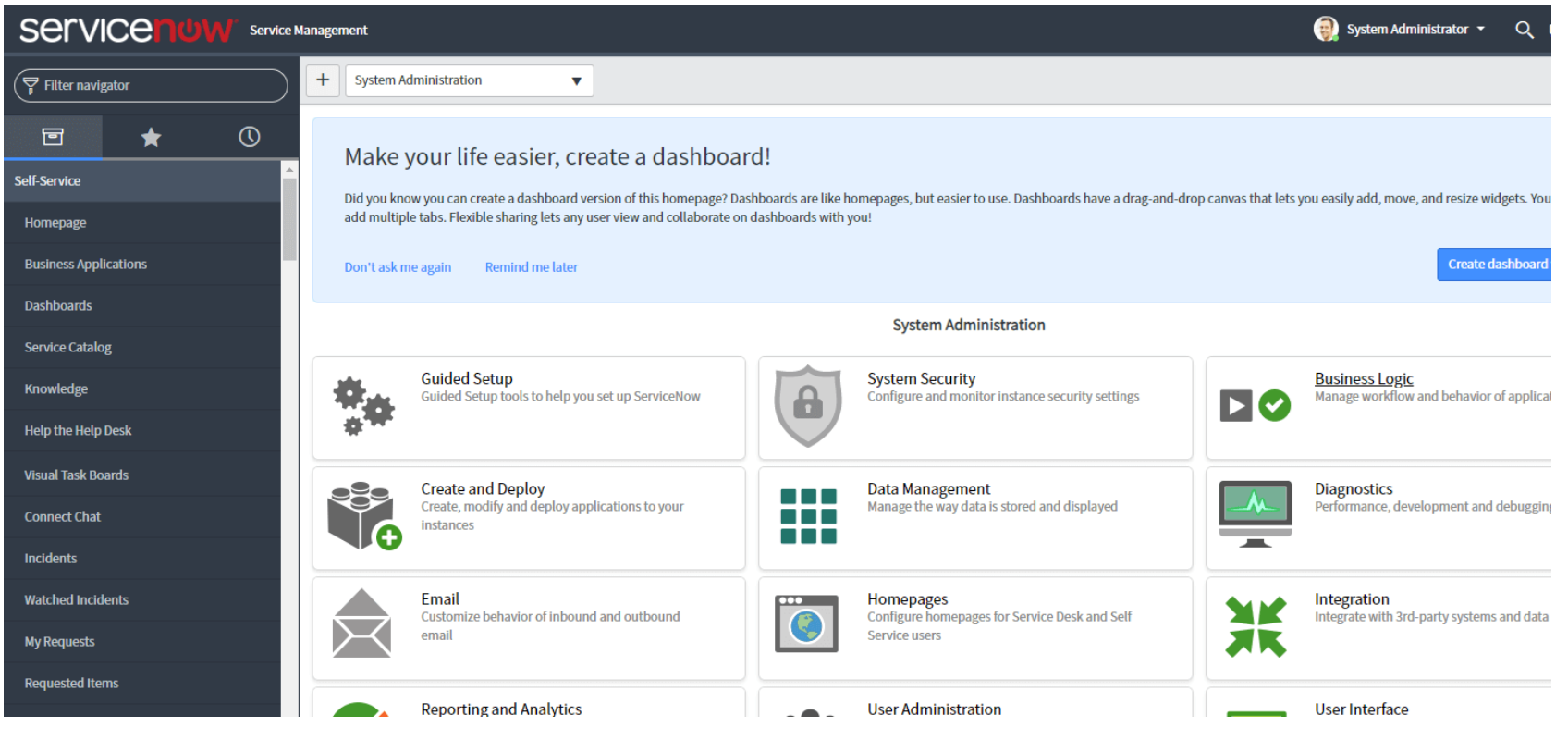Access to servicenow dashboard
